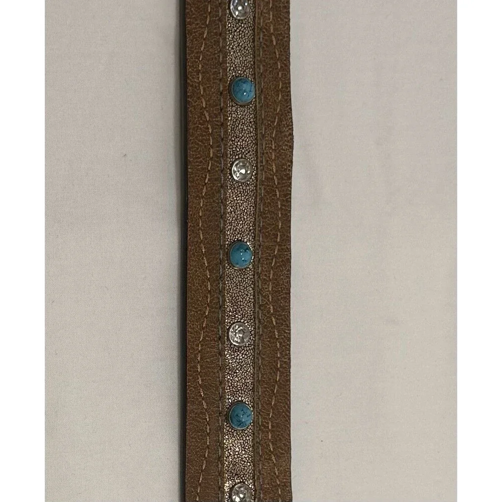 Catchfly Studio Girls Size 24 Western Cow Buckle Brown Blue Studded Belt